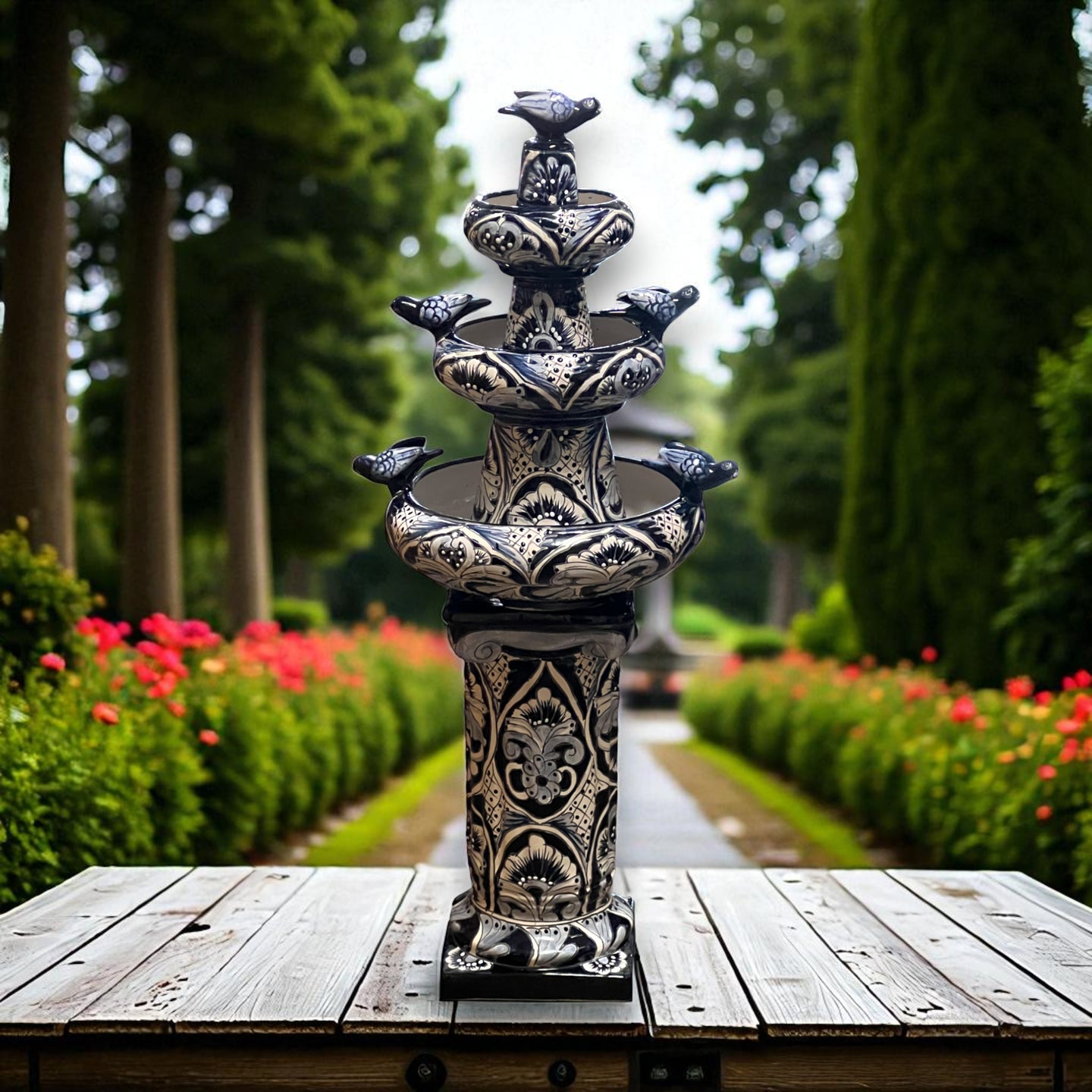 Talavera Blue & White Fountain | Authentic Mexican Ceramic Water Feature